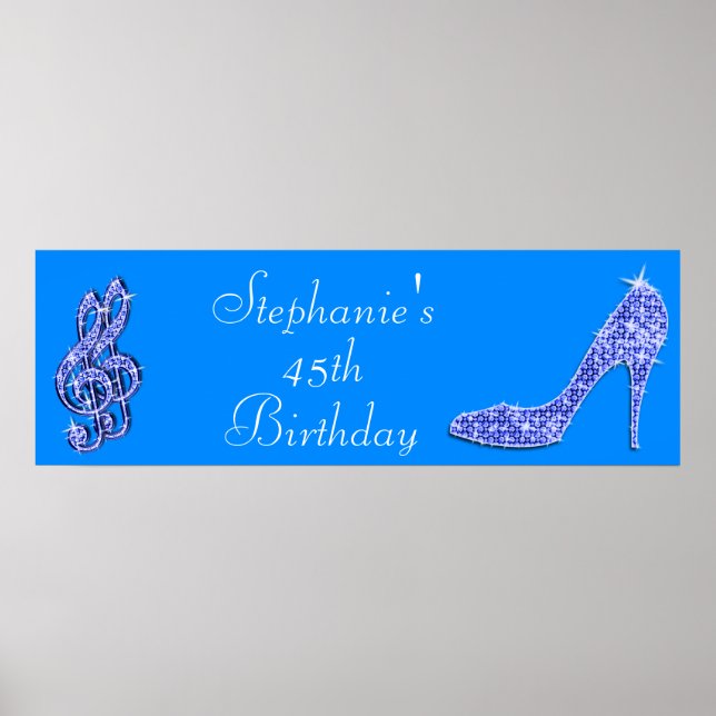 Poster Blue Music Note e Stiletto 45th Birthday (Frente)