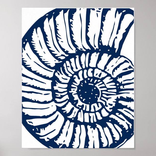 Poster Blue Nautilus Shell Coastal Art (Frente)