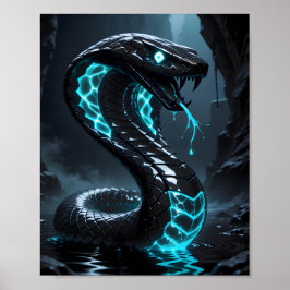 Poster Blue Neon Black Snake Glowing Cobra Fantasy
