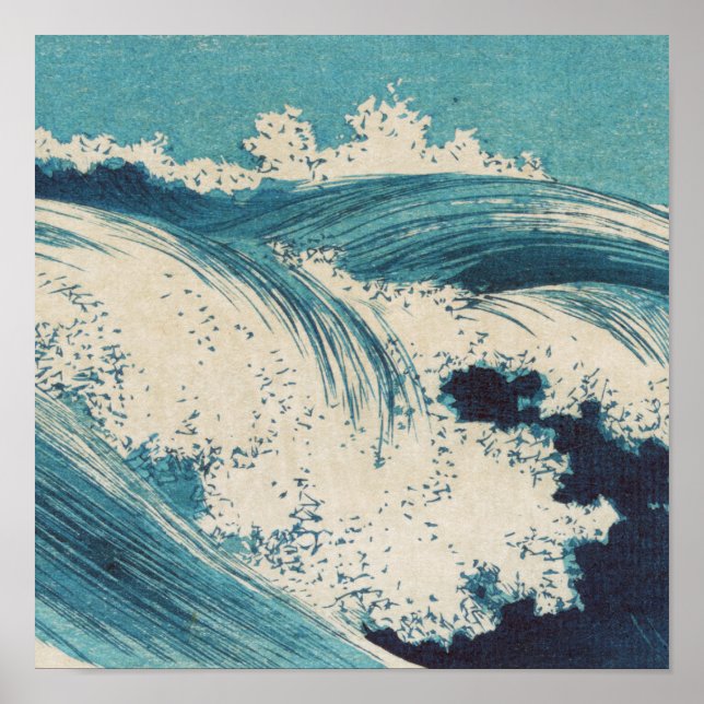 Poster Blue Ocean Waves Woodcut (Frente)