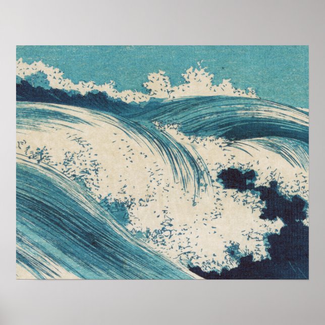 Poster Blue Ocean Waves Woodcut (Frente)