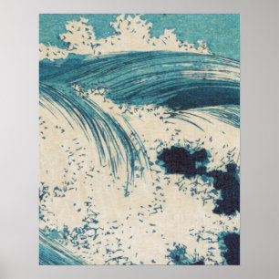 Póster Blue Ocean Waves Woodcut