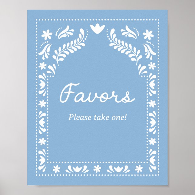 Poster Blue Papel Picado Favor Sinal (Frente)