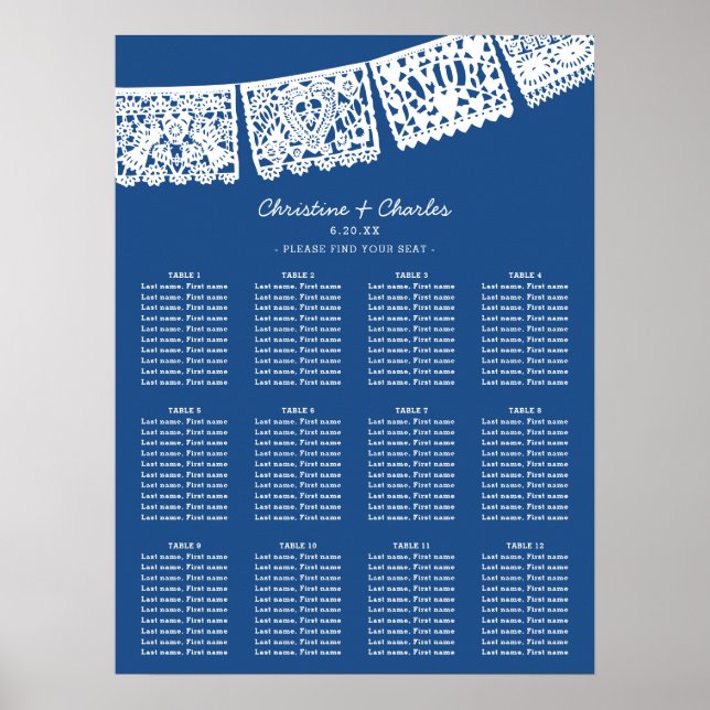 Poster Blue Papel Picado - Gráfico de Casamento (Frente)