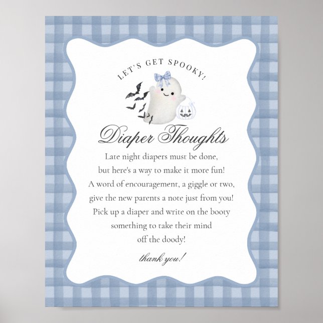 Poster Blue Pastel Little Boo Ghost Diaper Thoughts Sign (Frente)