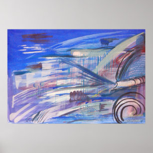 Poster Blue Pink and Grey Abstract Art