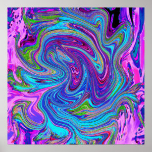 Poster Blue, Pink and Purple Groovy Abstract Retro Art