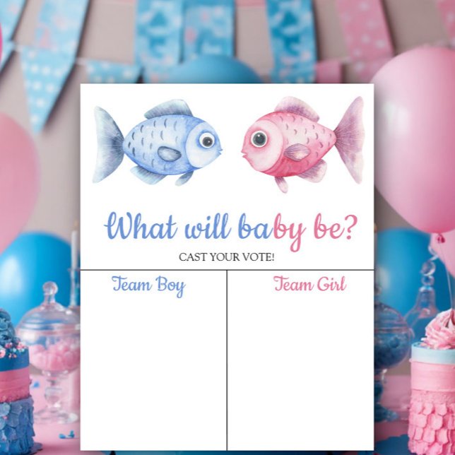Poster Blue & Pink Fish Gender reveal Boy or Girl chart (Criador carregado)