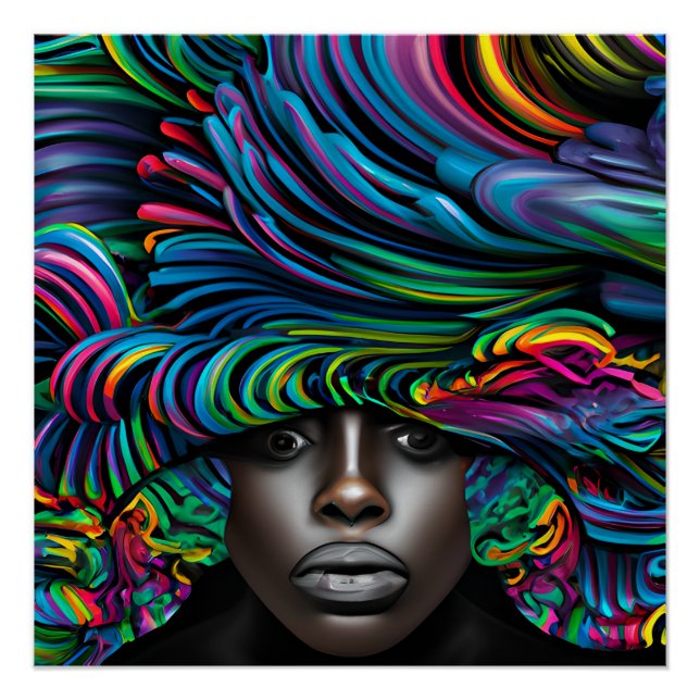 Póster Blue Queen Rainbow Cute Hair Black Melanin Afro (Frente)