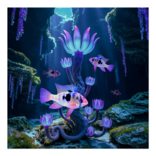 Póster Blue Ram Cichlids Fantasy Surreal Aquarium Fish
