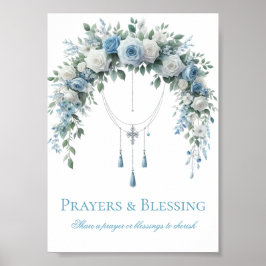 Poster Blue Rose & Silver Cross Baptism Prayers