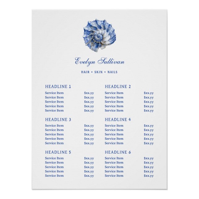 Póster Blue Seashell Logo Price List Glossy (Frente)