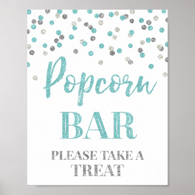 Poster Blue Silver Confetti - Sinal de Bar de pipoca (Frente)