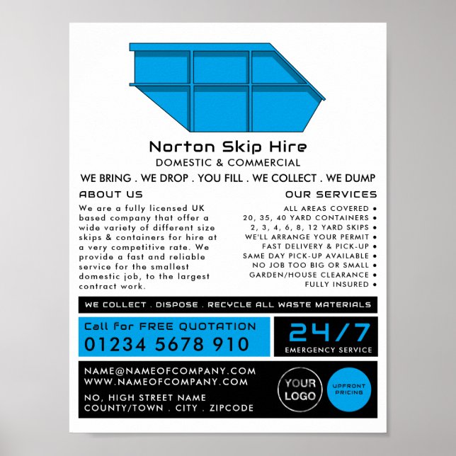 Poster Blue Skip, Skip/Dumpster - Publicidade da empresa (Frente)