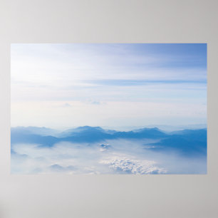 Poster Blue sky and mountains view from airplane stylized