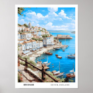 Poster Blue Sky na Viagens vintage de Brixham Devon na In