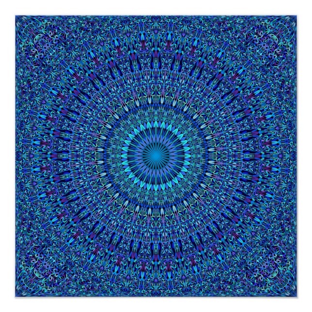 Póster Blue Spiritual Flower Garden Mandala (Frente)