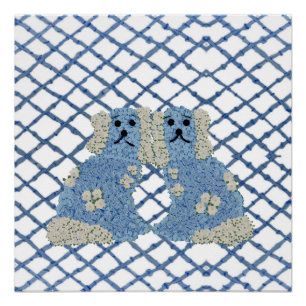 Póster Blue Staffordshire Dogs Lattice Trellis