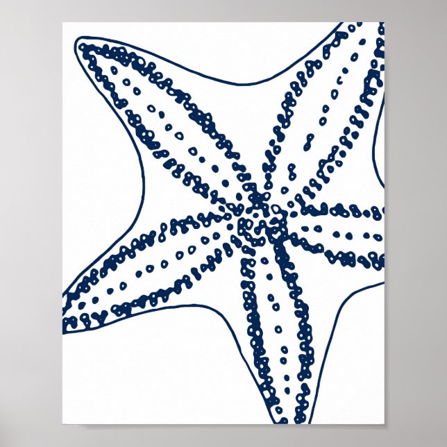 Poster Blue Starfish Coastal Line Art (Frente)