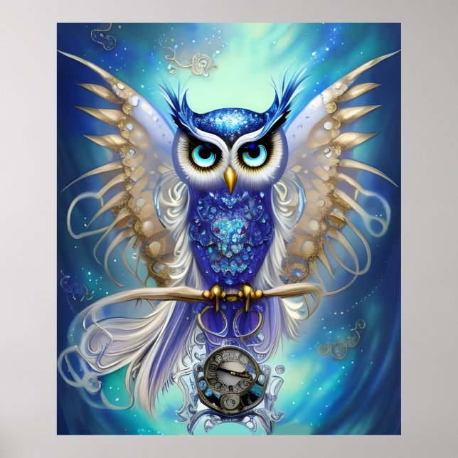 Poster Blue Steampunk Owl (Frente)