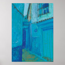 Poster Blue Street Chefchaouen Marrocos Pastel Painting