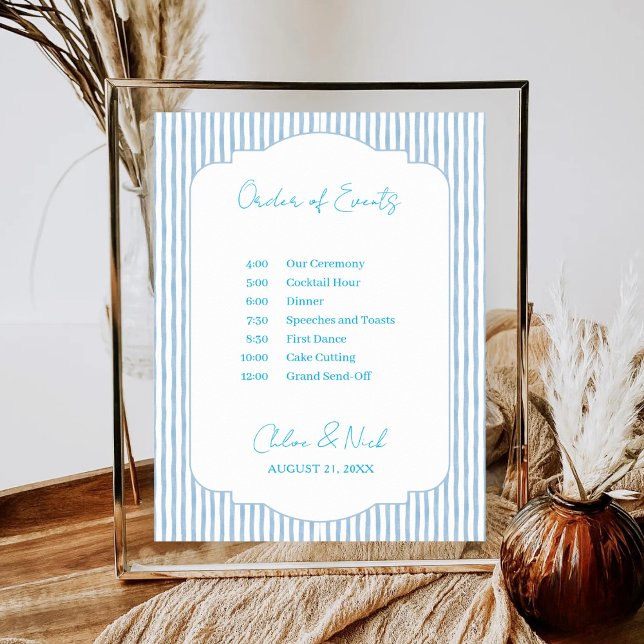 Poster Blue Striped Wedding Schedule Order of Events (Criador carregado)