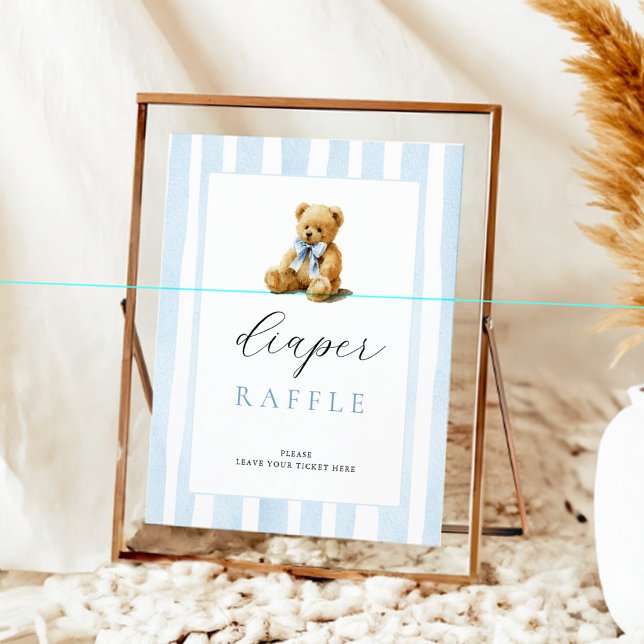 Poster Blue Stripes Bear Baby Shower Diaper Raffle  (Criador carregado)