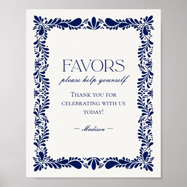 Poster Blue Talavera Azulejo Espanhol Fiesta Favor Sinal (Frente)