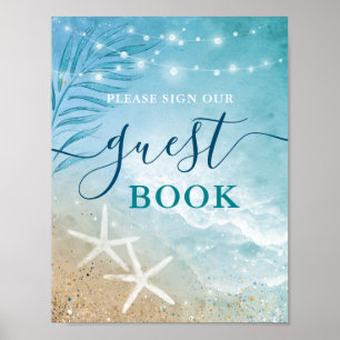 Poster Blue Teal Watercolor Beach - Sinal de Livro de Con