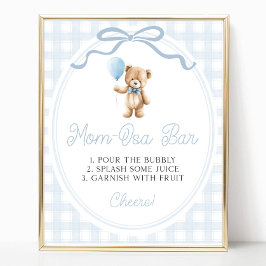 Poster Blue Teddy Bear Baby Shower Mimosa Bar Sign