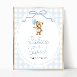 Poster Blue Teddy Bear Baby Shower Sweets Table Sign
