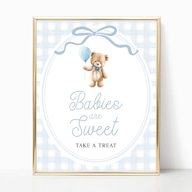Poster Blue Teddy Bear Baby Shower Sweets Table Sign (Criador carregado)
