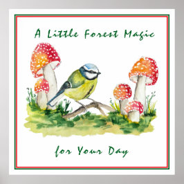 Poster Blue Tit and Fly Agaric Watercolor