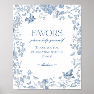 Poster Blue Toile De Jouy Vintage Sinal de Favor Floral