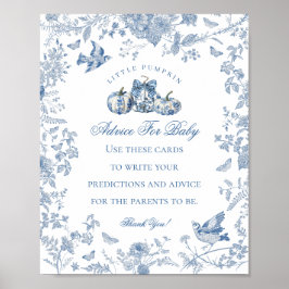 Poster Blue Toile Pumpkin French Fall Advice for Baby