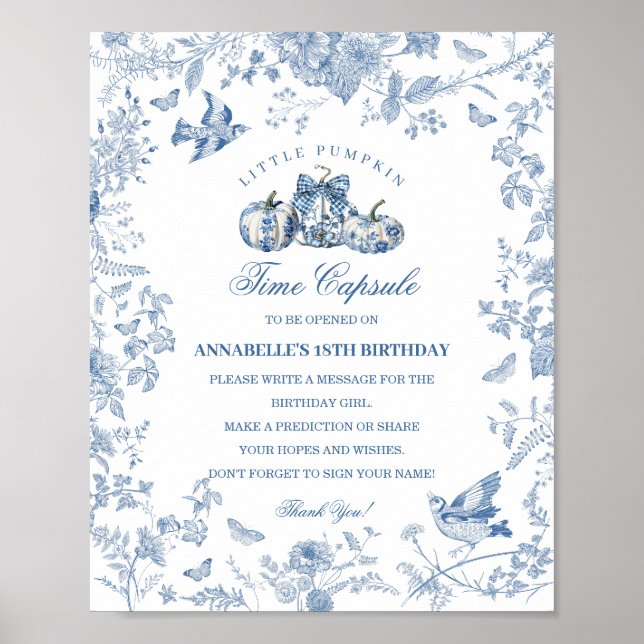 Poster Blue Toile Pumpkin French Fall Time Capsule (Frente)