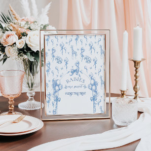 Poster Blue Toile Safari Animal Chá de fraldas Sweet