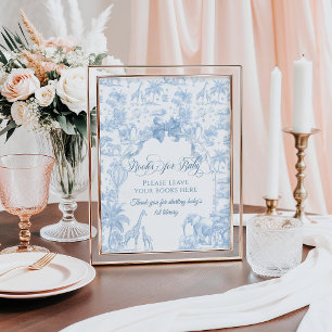 Poster Blue Toile Safari Livros de Chás de fraldas