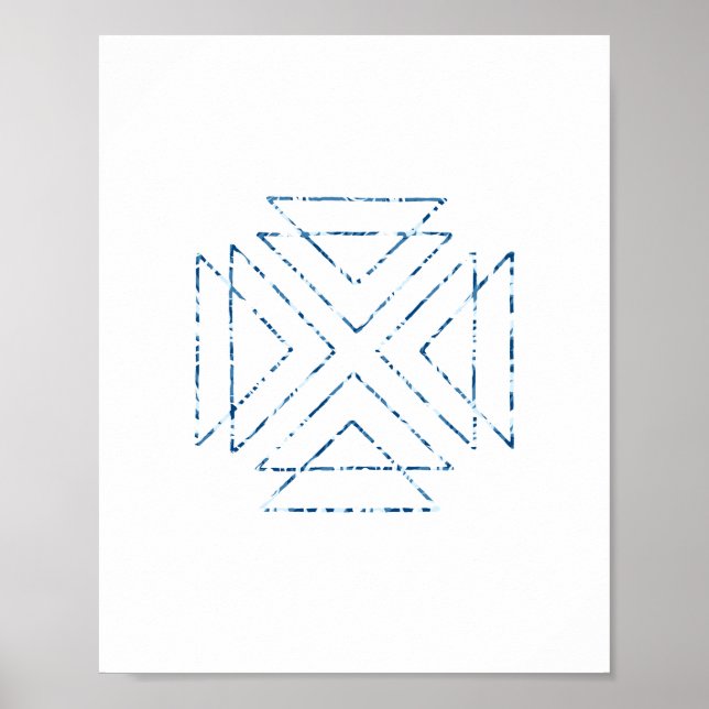 Poster Blue Tribal Triangles Modern Wall Art (Frente)