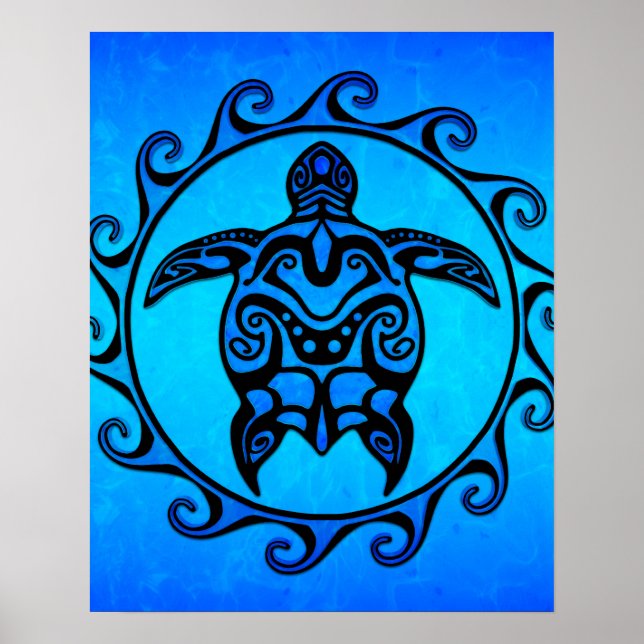 Póster Blue Tribal Turtle Sun (Frente)