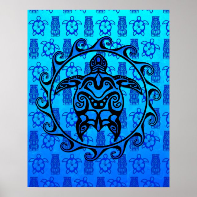 Poster Blue Tribal Turtle Sun (Frente)