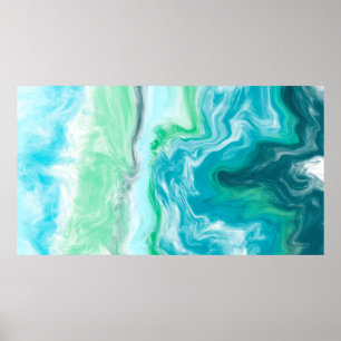 Poster Blue, Turquoise Sea Waves Digital Fluid Art   