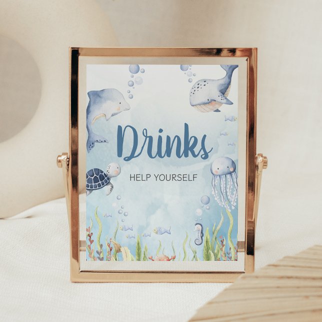 Poster Blue Under the Sea Baby Shower Drinks Sign (Under the Sea Baby Shower Sign)