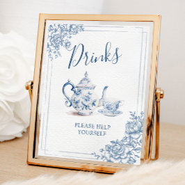 Poster Blue Victorian Garden Bridal Tea Drinks Sinal