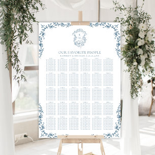 Poster Blue Vintage Crest Casamento 30 Mesas
