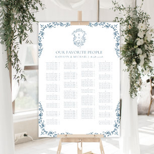 Poster Blue Vintage Crest Casamento Alfabético