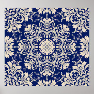 Poster Blue Vintage: Padrão Elegante Invisível.