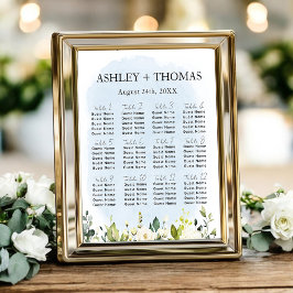 Poster Blue Watercolor White Rose Seating Chart