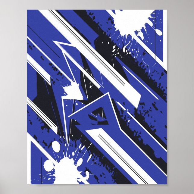 Poster Blue & White Diagonal Stripes with Paint Splashes (Frente)