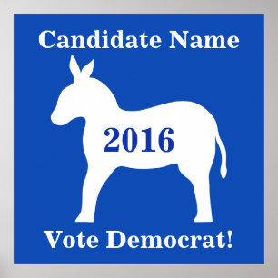 Póster Blue White Donkey Voat Democrata Candidato